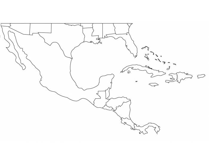 Политическая контурная карта центральной америки