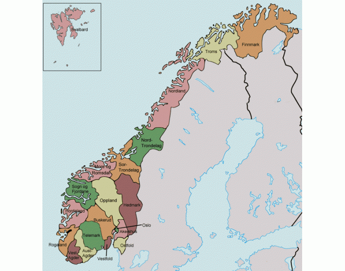 Территория норвегии. Норвегия на карте. Административное деление Норвегии карта. Административно территориальное деление Норвегии карта. Губернии Норвегии карта.