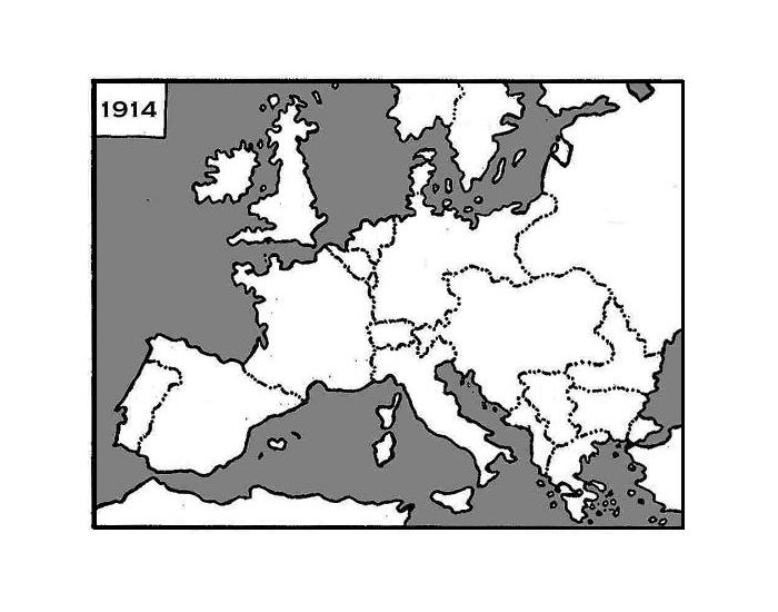 Карта европы 1914 белая с границами