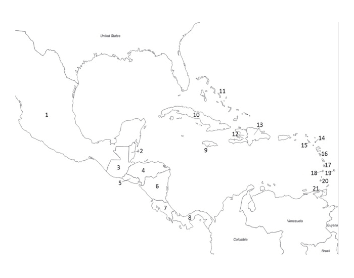 Карибское море контурная карта