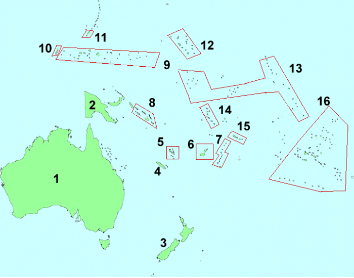 Контурная карта океании политическая