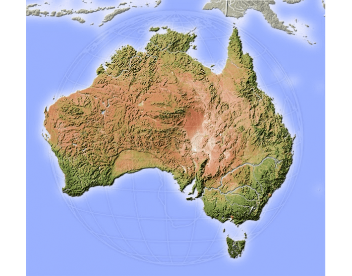 Австралия подробная карта рельефа