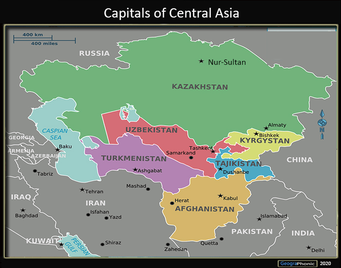 Карта стран центральной азии